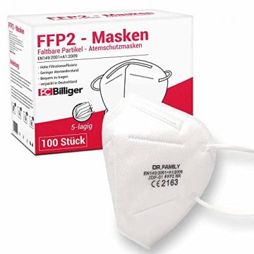 100 Stück FFP2 Masken von Dr. Family - CE Zertifiziert Mundschutz 5-lagig Maske mit versteckten Nasenbügel hygienisch verpackt - 1