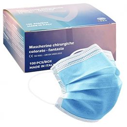 100 Stück OP Masken CE zertifiziert Typ IIR,MADE IN EU,medizinischer Masken Mundschutz, flitereffiziente Einwegmasken,3-lagige atmungsaktive Maske mit Vliesstoffen (Blau) - 1