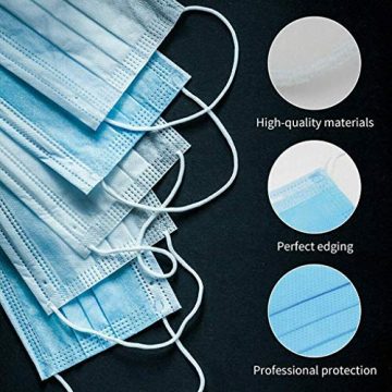 100 Stücke Weich Disposable Mundschutz Maske 3-Lagig Masken Staubdicht Einwegesschutzmasken Atemmasken mit Ohrringe, Blau - 3