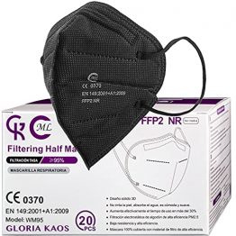 20 Stück schwarze FFP2-Masken CE-zertifizierte High-Density-Filtration 5 Schichten einzeln versiegelt - 1