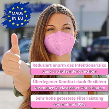 20x FFP2 rosa [MADE IN EU] - FFP2 Maske rosa CE zertifiziert nach EN149:2001+A:2009 - Farbige FFP2 Maske pink CE zertifiziert - FFP2 Maske bunt in rosa - atmungsaktive FFP2 bunt, FFP2 pink aus Europa - 2