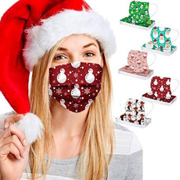 50 Stück Einweg 3 Lagig Mund-Nasen Schutz, Weihnachten Motiv Bedruckte Atmungsaktive Multifunktionstuch Bandana Halstuch Schals für Herren Damen Erwachsene Mundbedeckung Stoffmaske Face Bandana - 2