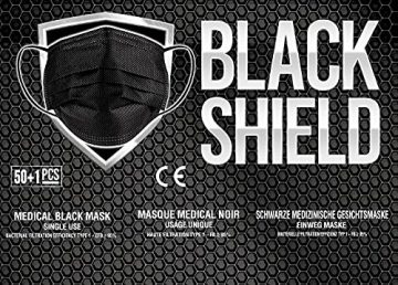 BLACK SHIELD - CE Zertifiziert - Schwarze Medizinische Gesichtsmaske gemäß DIN EN 14683 Typ I - EFB ≥ 95% - 51 Stück - 3