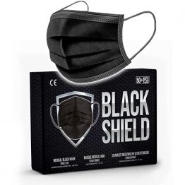 BLACK SHIELD - CE Zertifiziert - Schwarze Medizinische Gesichtsmaske gemäß DIN EN 14683 Typ I - EFB ≥ 95% - 51 Stück - 1