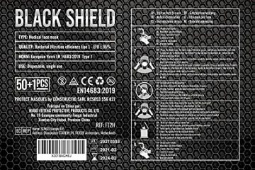 BLACK SHIELD - CE Zertifiziert - Schwarze Medizinische Gesichtsmaske gemäß DIN EN 14683 Typ I - EFB ≥ 95% - 51 Stück - 5