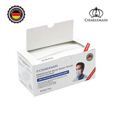 Charlemain 50x OP-Maske, Weiß, MADE IN GERMANY, EN 14683 Typ IIR, CE-zertifiziert, medizinischer Mund-Nasen-Schutz, BFE > 99%, 3-lagig, spritzbeständig, geruchsneutral, latexfrei - 5