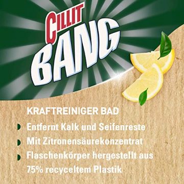 Cillit Bang Natürlicher Kraftreiniger Bad – Gegen Kalk & Schmutz – Inhaltsstoffe zu 100% natürlichen Ursprungs – 1 x 750 ml Badreiniger - 3