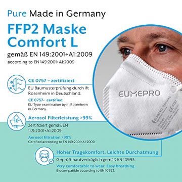 EUMEPRO FFP2 Comfort L – 20 Stück FFP2 Masken hergestellt UND Zertifiziert aus Deutschland [EN 149:2001+A1:2009, CE 0757] - 3