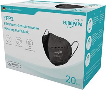 EUROPAPA® 20x FFP2 Schwarz Maske 5-Lagen Mundschutzmaske CE Stelle zertifiziert Atemschutzmasken hygienische Einzelverpackung EU 2016/425 - 3