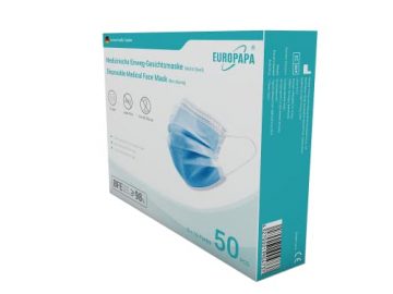 EUROPAPA 50x medizinische OP Maske 3-lagig Atemschutzmasken Typ IIR TÜV CE zertifiziert Chirurgische Einwegmaske Mund und Nasenschutz EN14683 BFE ≥ 98% - 2