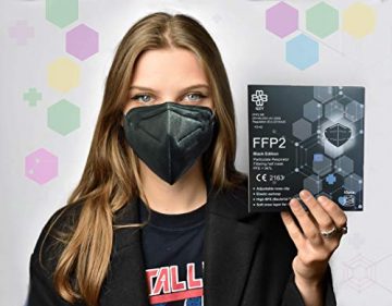 FFP2 Maske Schwarz [Black Edition] Schachtel à 10 Stück CE Zertifiziert Masken Mundschutz, Mit Gummiband und anpassbarem Nasenbüge [5 Filtrationsschichten] Schwarze - 2