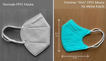 Frentree 20x Bunte Mini FFP2 Masken in kleiner Größe für Erwachsene mit schmalen Gesichtern, CE zertifiziert und einzeln verpackt, mit weichen Ohrschlaufen und Nasenbügel - 2