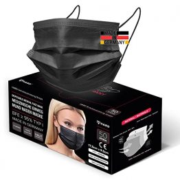 HARD 50x OP Maske Schwarz, Made in Germany, CE zertifiziert, Medizinischer Mundschutz, MNS TYP I EN-14683, 3-lagig, schützende Mund-Nasen-Bedeckung, Einweg-Gesichtsmasken Erwachsen - Derma Test - 1