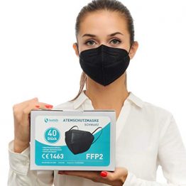 Health2b FFP2 Maske Schwarz CE Zertifiziert CE1463 Atemschutzmaske Mundschutz, DERMATEST® sehr gut (Schwarz [40 Stück]) - 1