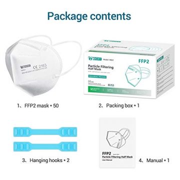 IDOIT FFP2 Maske CE zertifiziert FFP2 Masken 50 Stück Mund und Nasenschutz Maske, 5-lagige Atemschutzmaske mit hoher Filtration,einzeln verpackte Einwegmaske - 7