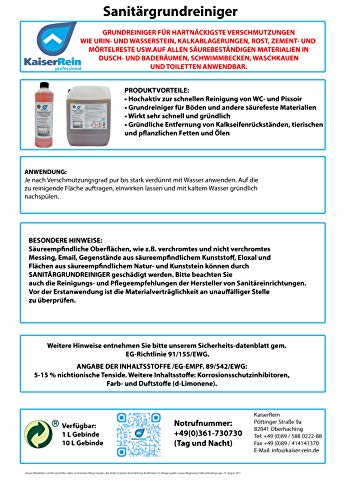 KaiserRein Urinsteinlöser Extra stark Sanitärgrundreiniger I WC Reiniger für Toilette, WC, Boden-Fliesen 1L Konzentrat Urinsteinentferner I Sanitärreiniger I Badreiniger - 3