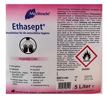 Meditrade Ethasept Desinfektionsmittel 5 Liter für Hand Hände, Flächen und Haut Hygiene, Schnelldesinfektion, Ethanol 73,5%, Empfohlen vom RKI - 3