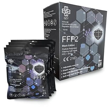 QZY FFP2 Maske Schwarz [Black Edition] Schachtel à 20 Stück CE Zertifiziert Masken Mundschutz, Mit Gummiband und anpassbarem Nasenbüge [5 Filtrationsschichten] Schwarze - 3