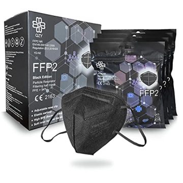 QZY FFP2 Maske Schwarz [Black Edition] Schachtel à 20 Stück CE Zertifiziert Masken Mundschutz, Mit Gummiband und anpassbarem Nasenbüge [5 Filtrationsschichten] Schwarze - 1