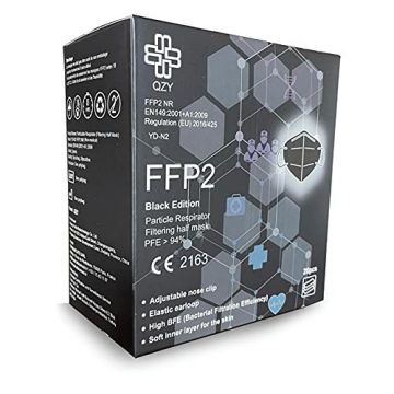 QZY FFP2 Maske Schwarz [Black Edition] Schachtel à 20 Stück CE Zertifiziert Masken Mundschutz, Mit Gummiband und anpassbarem Nasenbüge [5 Filtrationsschichten] Schwarze - 5