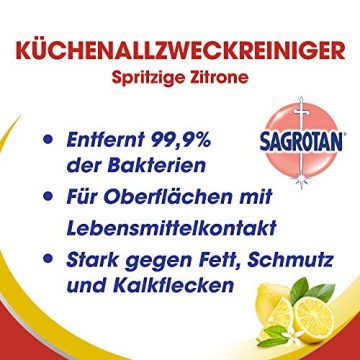 Sagrotan Küchen-Allzweck-Reiniger Spritzige Zitrone – 2in1 Desinfektionsreiniger für die zuverlässige Reinigung von Küchenoberflächen – 6 x 750 ml Sprühflasche - 3