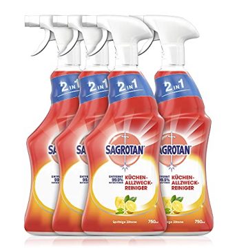 Sagrotan Küchen-Allzweck-Reiniger Spritzige Zitrone – 2in1 Desinfektionsreiniger für die zuverlässige Reinigung von Küchenoberflächen – 4 x 750 ml Sprühflasche - 1