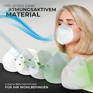 UK58 FFP2 Masken 20 Stück | 5-lagiger Mundschutz | Atemschutzmaske Schutzmaske CE 2163 Zertifiziert | Staubmasken Mund Nasenschutz FFP2 Maske | Staubmaske einzelverpackt - 7